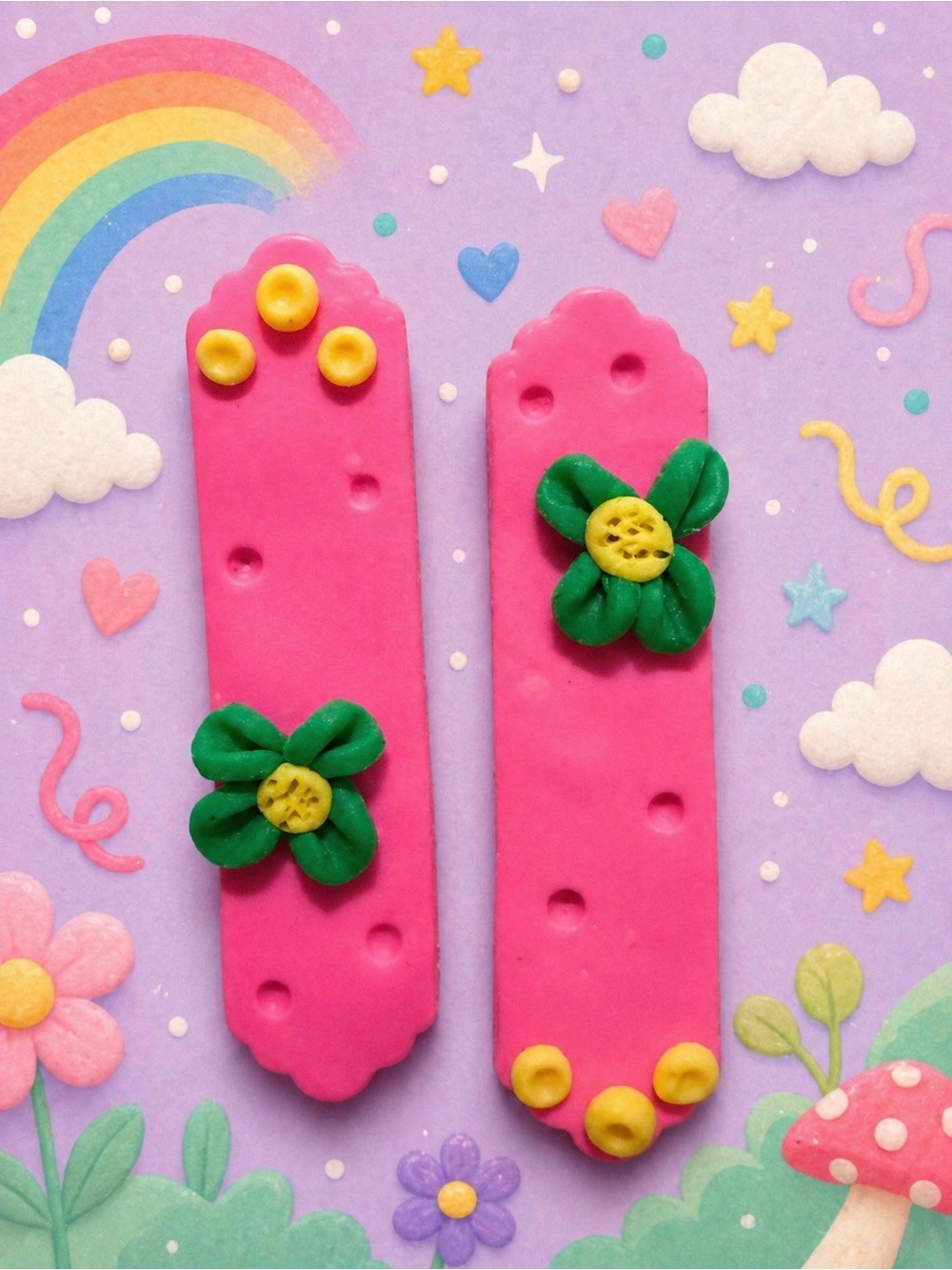 Cute Pink Floral Handmade Polymer Clay Earrings